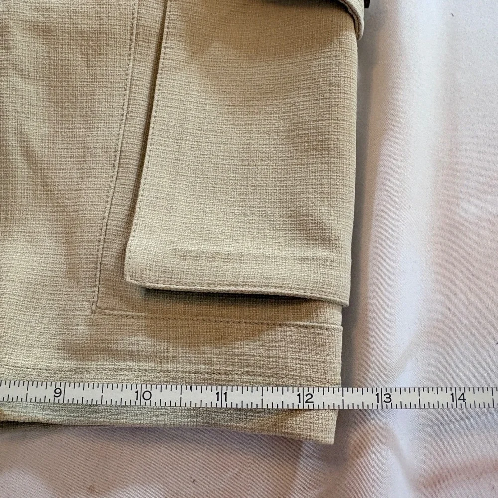Caribbean Roundtree & Yorke Silk Cargo Shorts Mens 36 Tan Pleated Casual Luxury